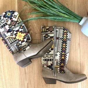 COLOURED AZTEC PATTERN COWBOY BOOTS - 8